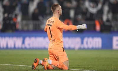 Aleksandar Jovanović golman Partizana, na prvenstvenoj utakmici protiv Crvene zvezde, na stadionu JNA. Beograd, 20.12.2023. foto: Marko Metlas Fudbal, 171. derbi, Partizan, Crvena zvezda,