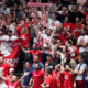 NAVIJACI kosarkasa Olimpijakosa Pirej na utakmici Fajnal for Evrolige F4 protiv Barselone u hali Stark Beogradska arena, Beograd 21.05.2022. godine Foto: Marko Metlas Kosarka, Fajnal for F4, Evroliga, Olimpijakos Pirej, Barselona