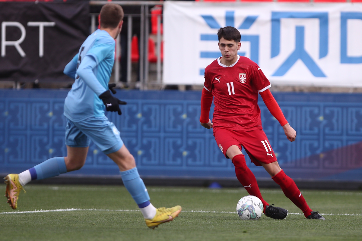 MATIJA POPOVIC fudbaler U17 reprezentacije Srbije na utakmici kvalifikacija za Evropsko prvenstvo protiv Izraela u sportskom centru FSS, Stara Pazova 22.03.2023. godine Foto: Ivica Veselinov / MN PRESS FSS, U17, SERBIA, SRBIJA, ISRAEL, IZRAEL