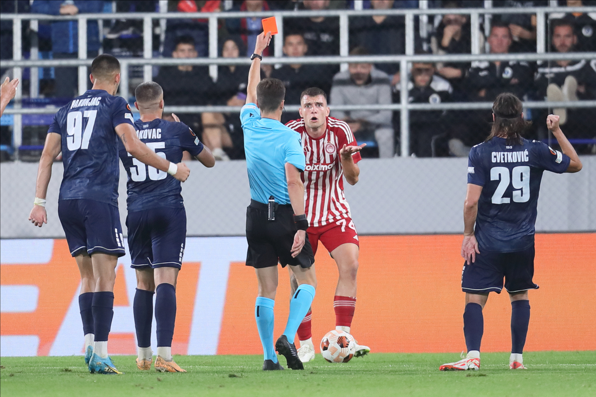 ANDREAS NTOI Andreas Doi fudbaler Olimpijakosa Pirej na utakmici UEFA Lige Evropa protiv TSC Backa Topola na stadionu TSC arena, Backa Topola 05.10.2023. godine Foto: Marko Metlas Fudbal, TSC Backa Topola, UEFA Liga Evropa, Olimpijakos Pirej