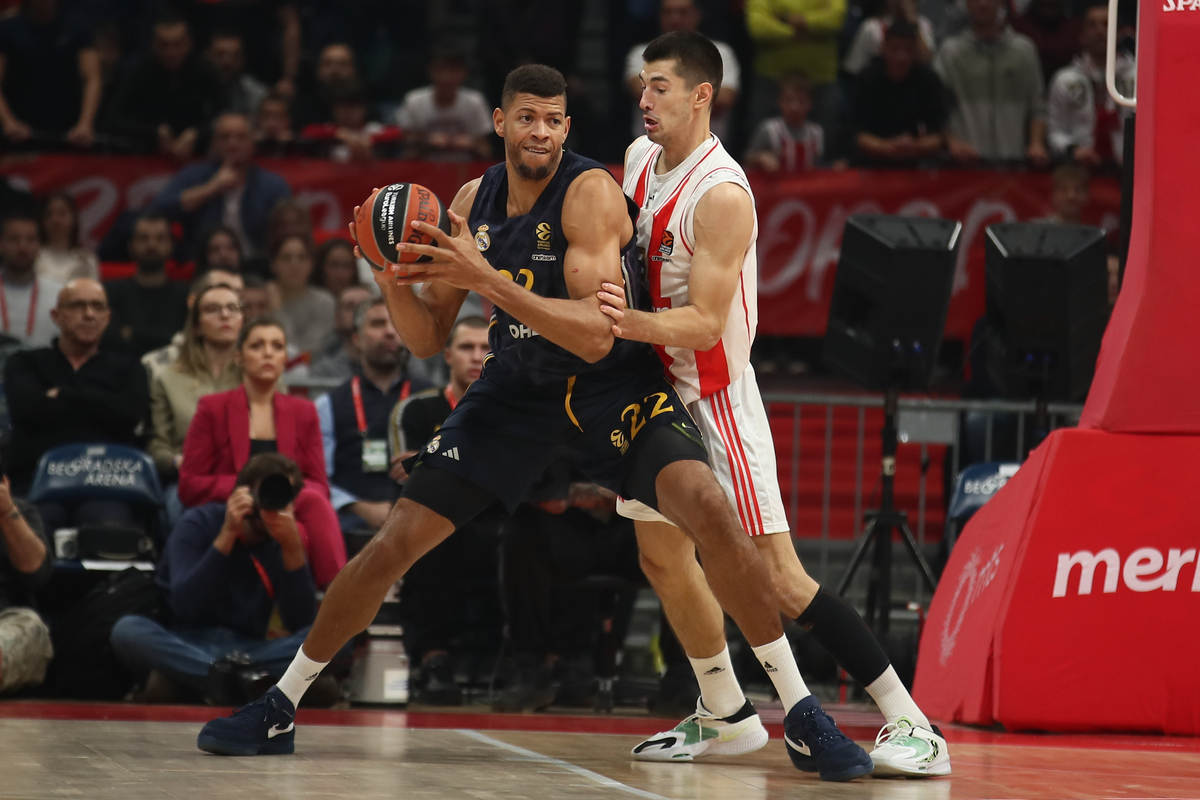 kosarkas Crvene Zvezde na utakmici Evrolige protiv Real Madrida u hali Beogradska Stark Arena, Beograd 19.12.2023. godine Foto: Ivica Veselinov / MN PRESS KOSARKA, BASKETBALL, EVROLIGA, EUROLEAGUE, CRVENA ZVEZDA, REAL MADRID