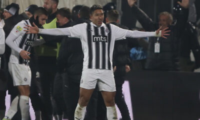 Mateuš Saldanja, fudbaler Partizana, na prvenstvenoj utakmici protiv Crvene zvezde, na stadionu JNA. Beograd, 20.12.2023. foto: MN Press / Ivica Veselinov Fudbal, 171. derbi, Partizan, Crvena zvezda,