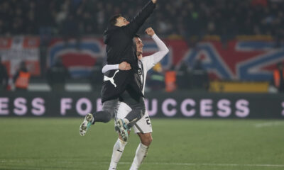 Nemanja Nikolić, Bibars Natho, fudbaler Partizana, na prvenstvenoj utakmici protiv Crvene zvezde, na stadionu JNA. Beograd, 20.12.2023. foto: MN Press / Ivica Veselinov Fudbal, 171. derbi, Partizan, Crvena zvezda,