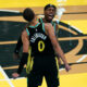 Indiana Pacers' Tyrese Haliburton (0) and Buddy Hield, right, celebrate during the second half of an NBA basketball In-Season Tournament game against the Boston Celtics, Monday, Dec. 4, 2023, in Indianapolis. (AP Photo/Darron Cummings)