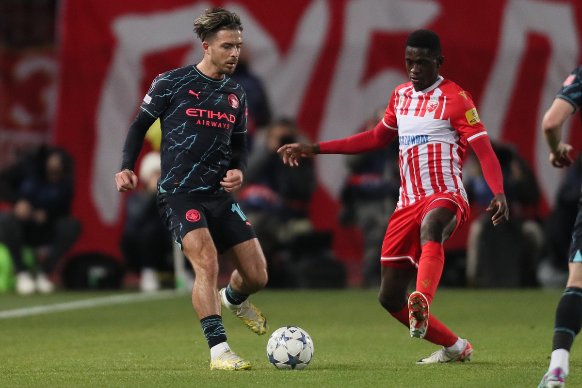 JACK GREALISH Dzek Grilis fudbaler Mancester Sitija na utakmici UEFA Lige Sampiona protiv Crvene zvezde na stadionu Rajko Mitic, Beograd 13.12.2023. godine Foto: Marko Metlas Fudbal, Crvena zvezda, UEFA Liga Sampiona , Mancester Siti