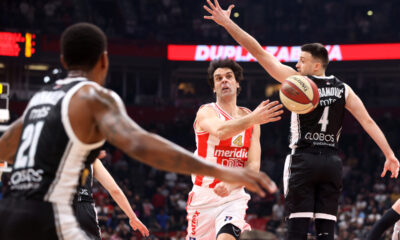 kosarkas Crvene zvezde na utakmici Jadranske ABA lige protiv Partizana u hali Stark Beogradska arena, Beograd 28.01.2024. godine Foto: Marko Metlas Kosarka, Crvena zvezda, Jadranska ABA liga, Partizan