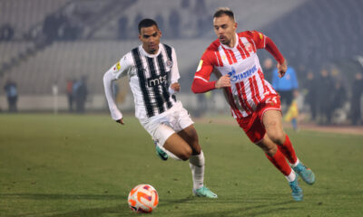 MILAN RODIC fudbaler Crvene zvezde na utakmici Superlige Prvenstva Srbije protiv XANDER SEVERINA Ksander Severina iz Partizana na stadionu Partizana, Beograd, 20.12.2023. godine Foto: Marko Metlas Fudbal, Crvena zvezda, Superliga Prvenstvo Srbije, Partizan