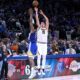Denver Nuggets' Nikola Jokic hits a game-winning 3-pointer over Golden State Warriors' Kevon Looney during an NBA basketball game in San Francisco on Thursday, Jan. 4, 2024. (Scott Strazzante/San Francisco Chronicle via AP)