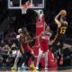 Atlanta Hawks' Bogdan Bogdanovic (13) shoots to the basket against the Washington Wizards during the first half of an NBA basketball game Sunday, Dec. 31, 2023, in Washington. (AP Photo/Jose Luis Magana)