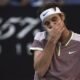 Taylor Fritz of the U.S. reacts during his quarterfinal against Novak Djokovic of Serbia at the Australian Open tennis championships at Melbourne Park, Melbourne, Australia, Tuesday, Jan. 23, 2024. (AP Photo/Asanka Brendon Ratnayake)