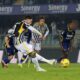 Juventus' Dusan Vlahovic scores his side's opening goal during the Serie A soccer match between Hellas Verona and Juventus, at the Marcantonio Bentegodi Stadium in Verona, Italy, Saturday, Feb. 17, 2024. (Paola Garbuio/LaPresse via AP)