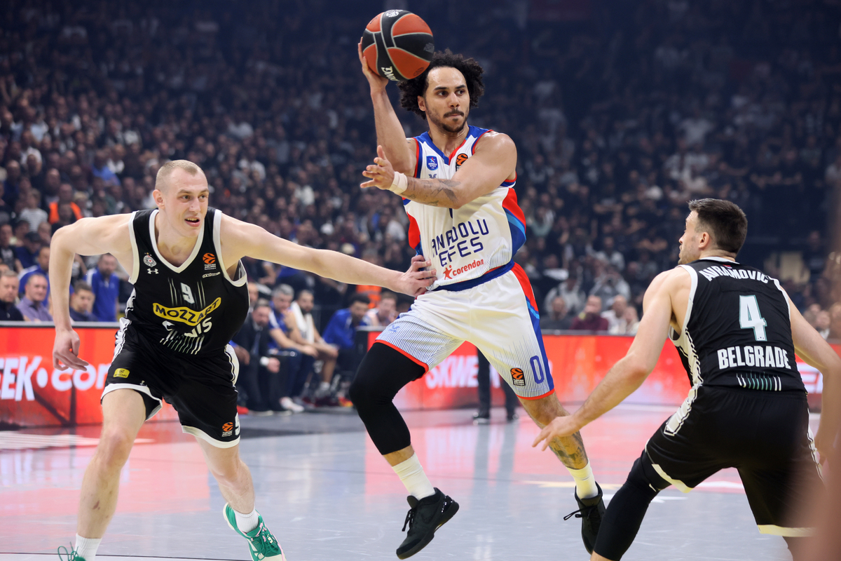 kosarkas Partizana na utakmici Evrolige protiv Efesa u hali Stark Beogradska arena, Beograd 29.02.2024. godine Foto: Marko Metlas Kosarka, Partizan, Evroliga, Efes, Anadolu Efes