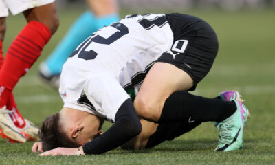 mladi fudbaler Partizana U19 na utakmici plej ofa Omladinske UEFA Lige protiv Brage U19 na stadionu Partizana, Beograd 07.02.2024. godine Foto: Marko Metlas Fudbal, Partizan U19, Omladinska UEFA Liga , Braga U19