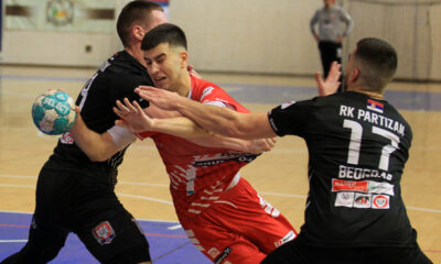 rukometas Partizana na utakmici Superlige Prvenstva Srbije protiv Crvene zvezde u hali Sumice, Beograd 18.92.2024. godine Foto: VM / MN PRESS PHOTO Rukomet, Partizan, Crvena zvezda, Superliga Prvenstvo Srbije