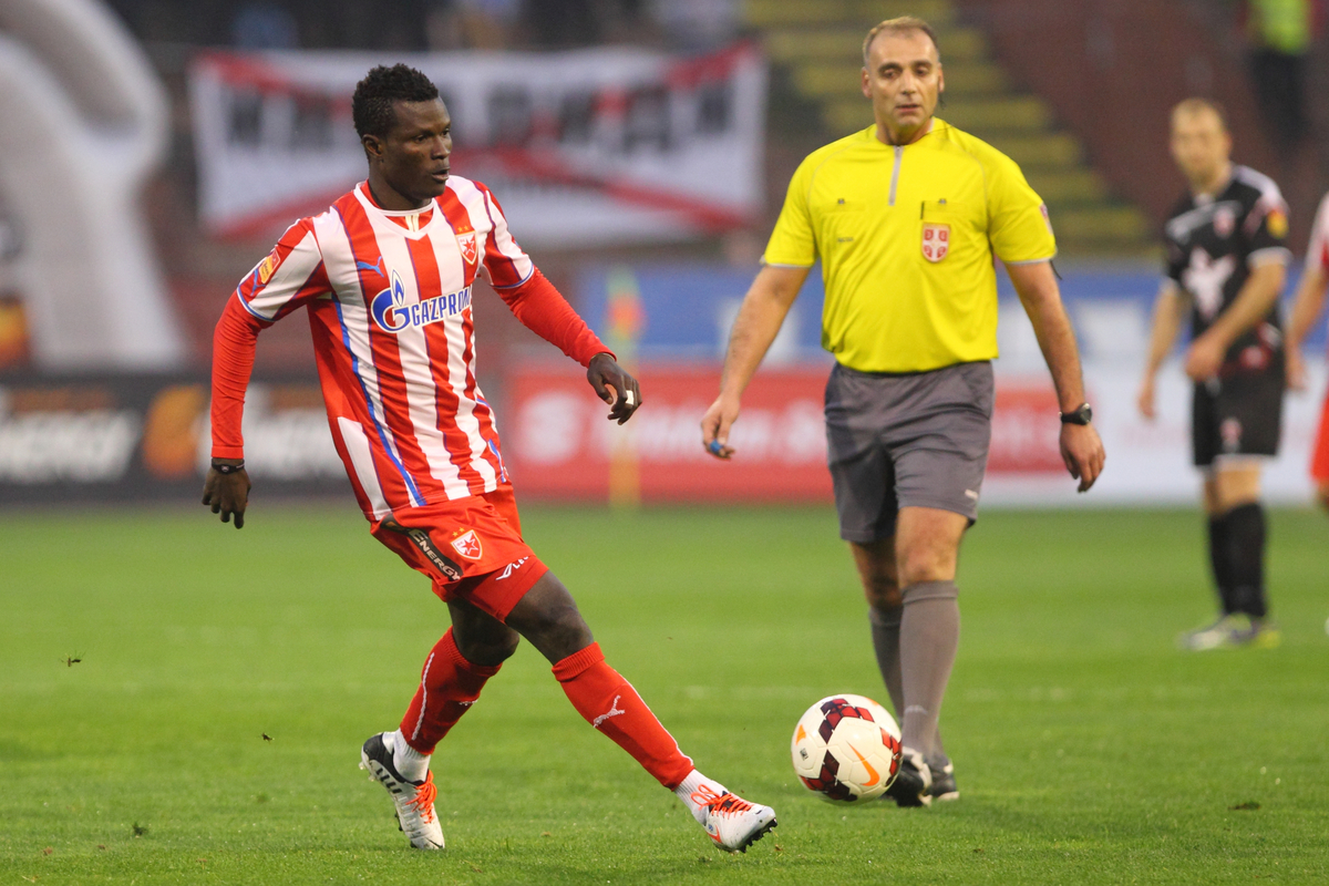 ABIOLA DAUDA fudbaler Crvene zvezde na utakmici Superlige Prvenstva Srbije protiv Vozdovca na stadionu Crvene zvezde Beograd 29.03.2014. godine Foto: Marko Metlas Fudbal, Crvena zvezda, Superliga Prvenstvo Srbije, Vozdovac