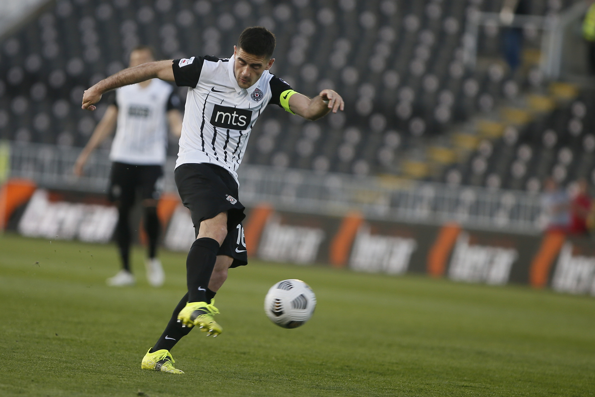 SASA ZDJELAR, fudbaler Partizana, na utakmici Kupa Srbije protiv Loznice, na stadionu JNA. Beograd 06.04.2022. foto: MN Press / Ivica Veselinov Fudbal, Kup Srbije, Partizan, Loznica