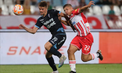 STRAHINJA TANASIJEVIC fudbaler Spartaka Subotica na utakmici Superlige Prvenstva Srbije protiv JOVAN MIJATOVIC iz Crvene zvezde na stadionu Rajka Mitica, Beograd 19.08.2023. godine Foto: Marko Metlas Fudbal, Spartak Subotica, Superliga Prvenstvo Srbije, Crvena zvezda