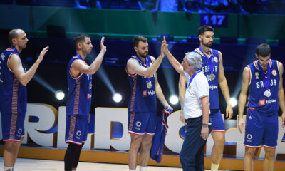 SVETISLAV PESIC, trener, DEJAN DAVIDOVAC, STEFAN JOVIC, MARKO GUDURIC, DUSAN RISTIC, OGNJEN DOBRIC, kosarkasi reprezentacije Srbije, na utakmici finala FIBA Svetskog prvenstva protiv Nemacke, u MOA Arena. Manila, 10.09.2023. photo: Nebojsa Parausic / MN press photo Kosarka, FIBA World Cup, Srbija, Nemacka