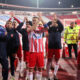 MILOS DEGENEK, UROS SPAJIC, MIRKO IVANIC, MILAN RODIC RADOST fudbalera Crvene zvezde na utakmici Superlige Prvenstva Srbije protiv Radnika Surdulica na stadionu Rajka Mitica, Beograd, 04.11.2023. godine Foto: Marko Metlas Fudbal, Crvena zvezda, Superliga Prvenstvo Srbije, Radnik Surdulica