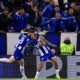 Porto's Galeno, right, celebrates after scoring the opening goal during a Champions League round of 16 soccer match between FC Porto and Arsenal at the Dragao stadium in Porto, Portugal, Wednesday, Feb. 21, 2024. (AP Photo/Luis Vieira)
