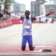 FILE - Kelvin Kiptum celebrates his Chicago Marathon world record victory in Chicago's Grant Park on Sunday, Oct. 8, 2023. Kiptum was killed along with his coach in a car crash in Kenya late Sunday, Feb. 11, 2024. (Eileen T. Meslar /Chicago Tribune via AP)