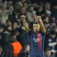 PSG's Kylian Mbappe celebrates after scoring his side's opening goal during the Champions League round of 16 first leg soccer match between Paris Saint-Germain and Real Sociedad, at the Parc des Princes stadium in Paris, France, Wednesday, Feb. 14, 2024. (AP Photo/Christophe Ena)
