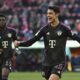 Munich's Aleksandar Pavlovic celebrates scoring during the Bundesliga soccer match between FC Augsburg and Bayern Munich at the WWK-Arena, Augsburg, Germany, Saturday Jan. 27, 2024. (Sven Hoppe/dpa via AP)
