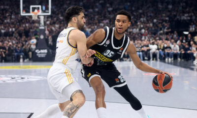 kosarkas Partizana na utakmici Evrolige protiv Real Madrida u hali Stark Beogradska arena, Beograd 21.03.2024. godine Foto: Marko Metlas Kosarka, Partizan, Evroliga, Real Madrid