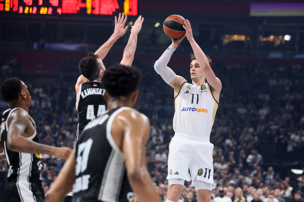 kosarkas Real Madrida na utakmici Evrolige protiv Partizana u hali Stark Beogradska arena, Beograd 21.03.2024. godine Foto: Marko Metlas Kosarka, Partizan, Evroliga, Real Madrid