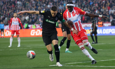 fudbaler Crvene zvezde na utakmici Mocart Superlige protiv Partizana, na stadionu Rajko Mitic, Beograd, 09.03.2024. foto: Marko Metlas Fudbal, 172. derbi, Partizan, Crvena zvezda, derbi, Superliga