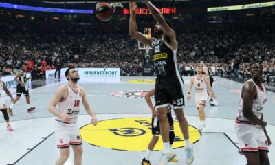 kosarkas Partizana na utakmici Evrolige protiv Olimpijakosa u hali Stark Beogradska arena, Beograd 28.03.2024. godine Foto: Marko Metlas Kosarka, Partizan, Evroliga, Olimpijakos
