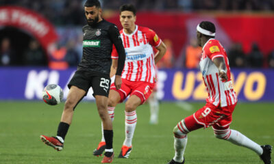 fudbaler Partizana na utakmici Mocart Superlige protiv Crvene zvezde, na stadionu Rajko Mitic, Beograd, 09.03.2024. foto: Marko Metlas Fudbal, 172. derbi, Partizan, Crvena zvezda, derbi, Superliga