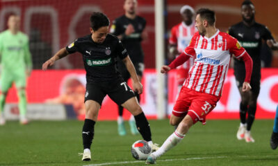 fudbaler Crvene zvezde na utakmici Mocart Superlige protiv Partizana, na stadionu Rajko Mitic, Beograd, 09.03.2024. foto: Marko Metlas Fudbal, 172. derbi, Partizan, Crvena zvezda, derbi, Superliga