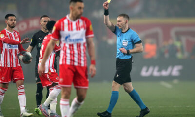 fudbaler Crvene zvezde na utakmici Mocart Superlige protiv Partizana, na stadionu Rajko Mitic, Beograd, 09.03.2024. foto: Marko Metlas Fudbal, 172. derbi, Partizan, Crvena zvezda, derbi, Superliga