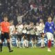Germany players celebrate after Germany's Florian Wirtz scored his side's opening goal during an international friendly soccer match between France and Germany at the Groupama stadium in Decines, near Lyon, central France, Saturday, March 23, 2024. (AP Photo/Laurent Cipriani)