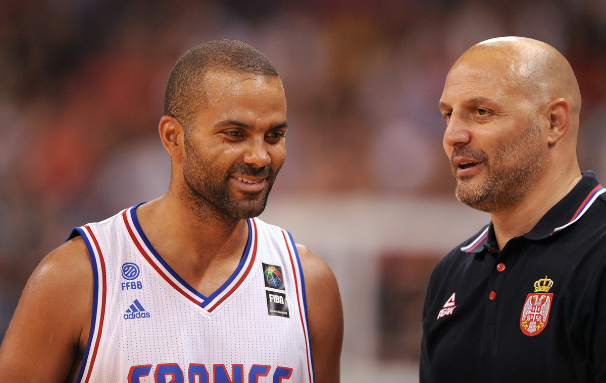 TONY PARKER Toni Parker, kosarkas Francuske, na prijateljskoj utakmici protiv Srbije, i trener ALEKSANDAR DJORDJEVIC, u Beogradskoj Kombank areni. Beograd, 25.06.2016. foto: Nebojsa Parausic Kosarka, Srbija, Francuska