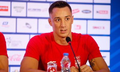 Plivaci Srbije na press konferenciji pred odlazak na Olimpijske Igre, na aerodromu Nikola Tesla. UROS NIKOLIC Beograd, 17.07.2021. foto: Ivica Veselinov / MN Press Plivanje, Srbija