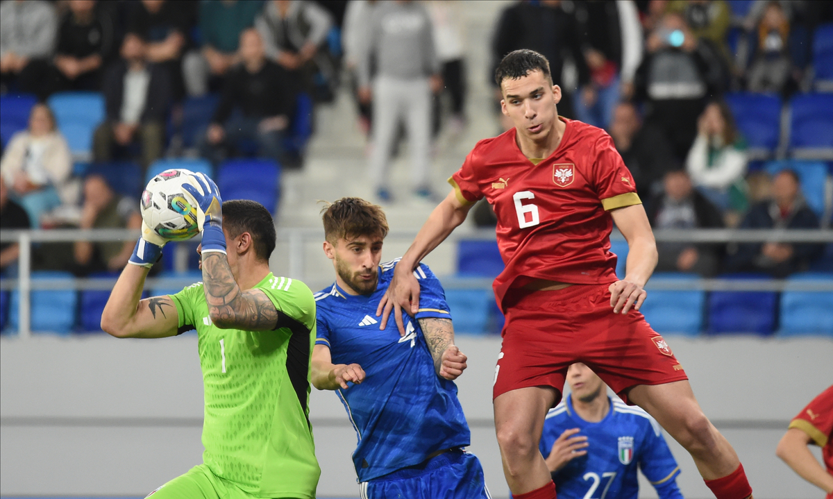 ANDREJ DJURIC, mladi fudbaler Srbije U21, na prijateljskoj utakmici protiv Italije, u TSC areni Backa Topola, 24.03.2023. foto: Nebojsa Parausic Fudbal, U21, Srbija, Italija