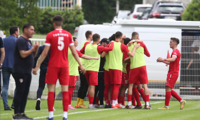 RADOST fudbalera Radnickog 1923 na utakmici Mocart Superlige Srbije protiv Cukarickog na stadionu Cukarickog, Beograd 28.05.2023. godine Foto: Ivica Veselinov / MN PRESS FUDBAL, FOOTBALL, FK CUKARICKI, FK RADNICKI 1923 KRAGUJEVAC, MOZZART SUPERLIGA SRBIJE, PRVENSTVO SRBIJE, NATIONAL CHAMPIONSHIP