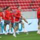 STRAHINJA PAVLOVIC, SRDJAN BABIC, IVAN ILIC fudbaleri reprezentacije Srbije na treningu pred utakmicu kvalifikacija za UEFA Evropsko prvenstvo 2024 godine protiv Madjarske na stadionu Ferenc Puskas, Budimpesta 13.10.2023. godine Foto: Marko Metlas Fudbal, Reprezentacija, Srbija, Madjarska, UEFA Evropsko prvenstvo, EURO 2024