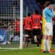 AC Milan's Noah Okafor celebrates with team mates after scoring his side's opening goal during the Italian Serie A soccer match between Lazio and Milan at Rome's Olympic stadium, Friday, March 1, 2024. (AP Photo/Gregorio Borgia)