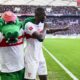 Stuttgart's Serhou Guirassy celebrates after scoring the opening goal during the Bundesliga soccer match between VfB Stuttgart and 1. FC Heidenheim in Stuttgart, Germany, Sunday, March 31, 2024. (Tom Weller/dpa via AP)