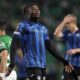 Atalanta's El Bilal Toure reacts during the Europa League round of sixteen, first leg, soccer match between Sporting CP and Atalanta at the Alvalade stadium in Lisbon, Wednesday, March 6, 2024. (AP Photo/Armando Franca)