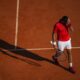 Serbia's Novak Djokovic reacts during the Monte Carlo Tennis Masters semifinal match against Casper Ruud, of Norway in Monaco, Saturday, April 13, 2024. (AP Photo/Daniel Cole)
