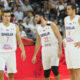 BOGDAN BOGDANOVIC, VASILIJE MICIC, NEMANJA BJELICA kosarkasi reprezentacije Srbije na utakmici Svetskog prvenstva 2019 protiv Amerike SAD u hali Dongguan sportski centar, Dongguan 12.09.2019. godine Foto: Marko Metlas Kosarka, Srbija, Svetsko prvenstvo, Kina, Amerika SAD