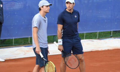 MIOMIR KECMANOVIC i DUSAN LAJOVIC, teniseri Srbije, u dubl mecu na ATP turniru Serbia Open, na terenima SC MGM. Beograd, 21.04.2021. foto: Nebojsa Parausic