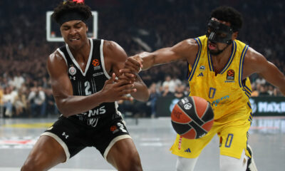 ZACH LEDAY Zek Ledej kosarkas Partizana na utakmici Evrolige protiv STERLING BROWN Sterling Braun kosarkas Albe u hali Beogradska Stark Arena, Beograd 17.11.2023. godine Foto: Ivica Veselinov / MN PRESS KOSARKA, BASKETBALL, EVROLIGA, EUROLEAGUE, PARTIZAN, ALBA BERLIN