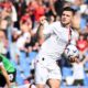 Milan's Luka Jovic celebrates after scoring their side's second goal of the game during the Serie A soccer match between Sassuolo and Milan at Mapei Stadium in Sassuolo, Italy, Sunday April 14, 2024 (Massimo Paolone/LaPresse)