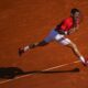 Serbia's Novak Djokovic returns the ball to Casper Ruud, of Norway, during their Monte Carlo Tennis Masters semifinal match in Monaco, Saturday, April 13, 2024. (AP Photo/Daniel Cole)