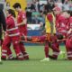 Roma's Evan Ndicka is carried off the pitch on a stretcher during the Serie A soccer match between Udinese and Roma at the Bluenergy Stadium in Udine, Italy, Sunday, April 14, 2024. (Andrea Bressanutti/LaPresse via AP)